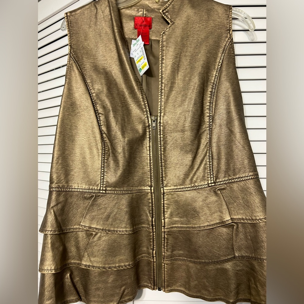 V Cristina zip up leather look vest